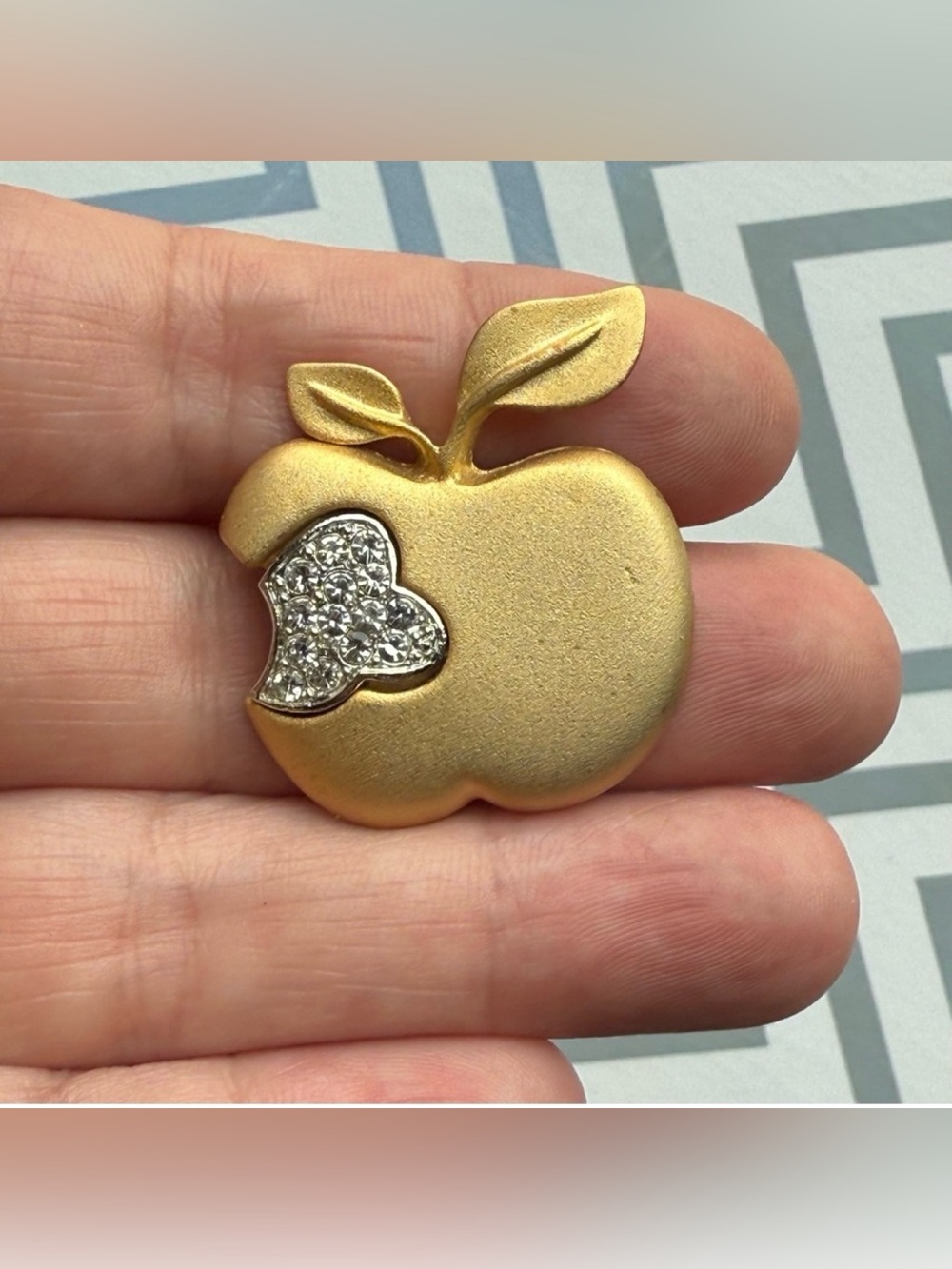 Tona Apple Brooch Brushed Gold Tone Pin Back